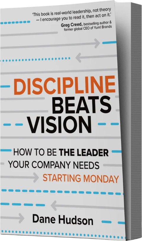 Three-dimensional render of the paperback Discipline Beats Vision by Dane Hudson