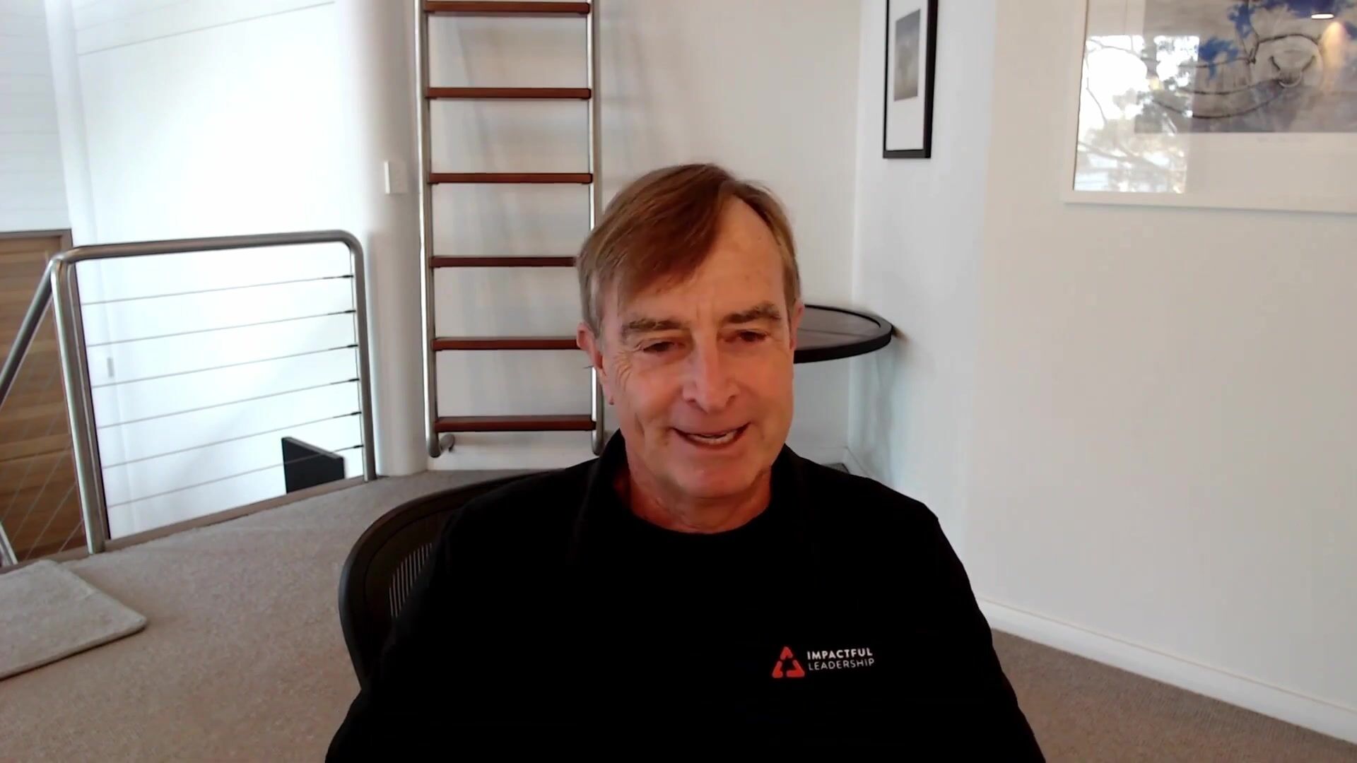 Dane Hudson mid-conversation during a remote podcast interview